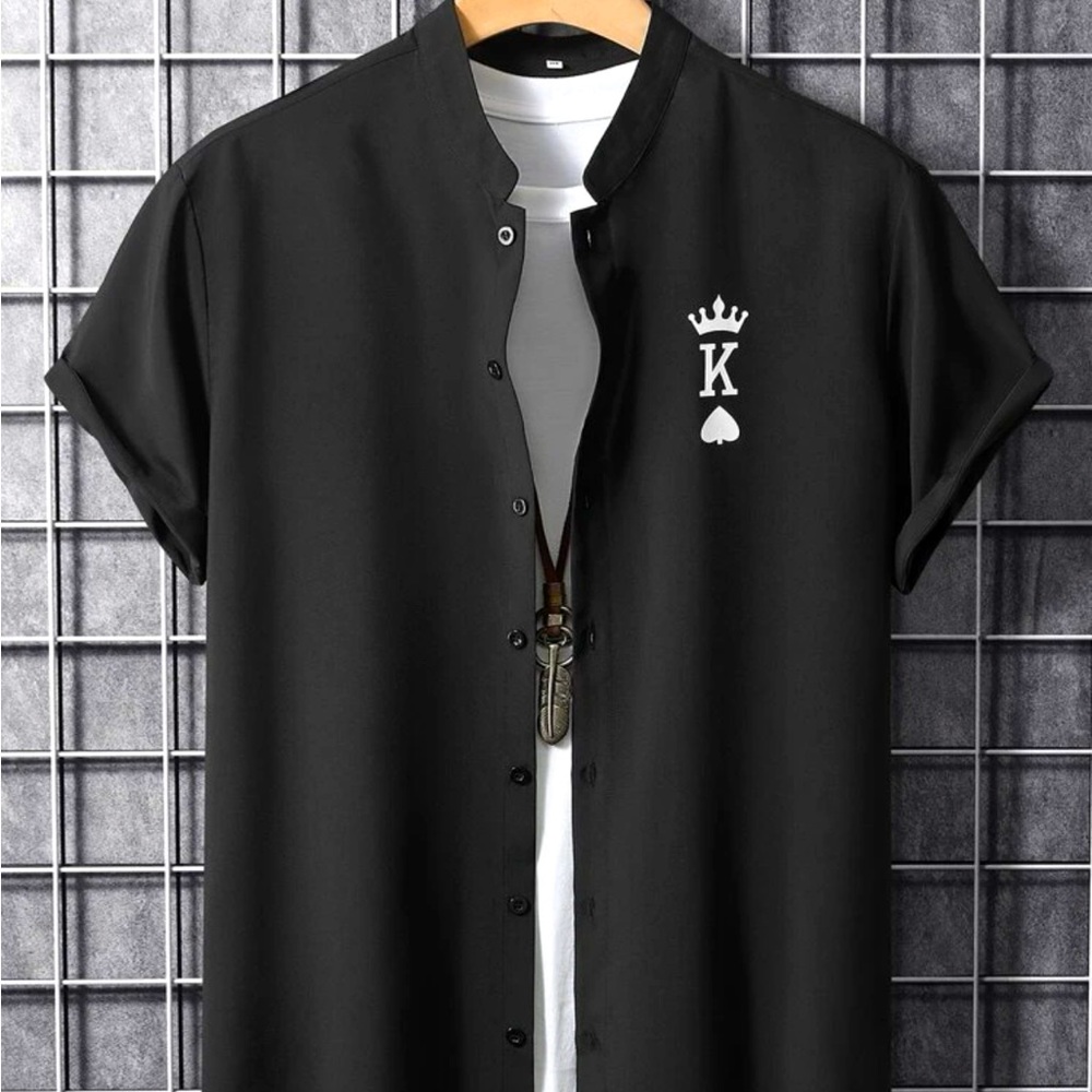 Men crown and playing card print shirt
